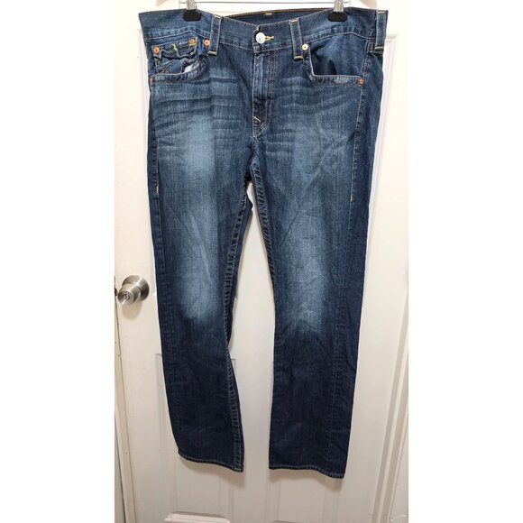 True Religion Men's Straight Leg Blue Distressed Denim Jeans W38L32 - Picture 1 of 8